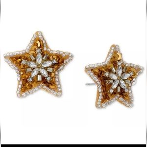 Charter Club Holiday Lane Gold Bead Star Stud Earrings.